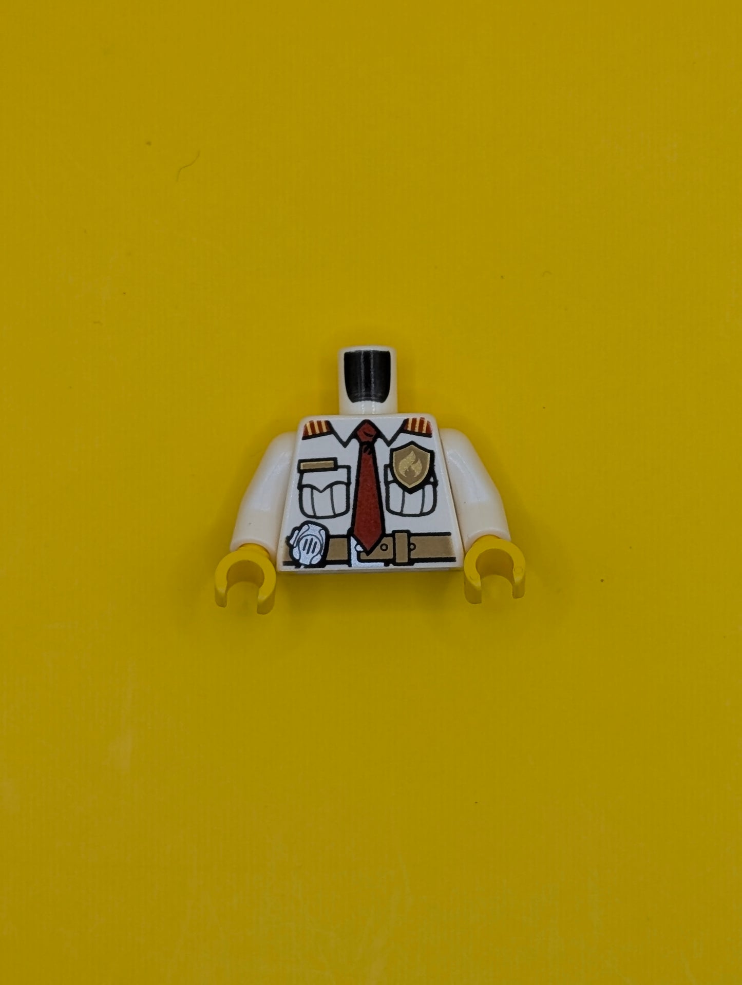 Torso Fire Chief Shirt with Tie, Fire Logo Badge and Belt Pattern / White Arms / Yellow Hands 973pb1304c01 Lego