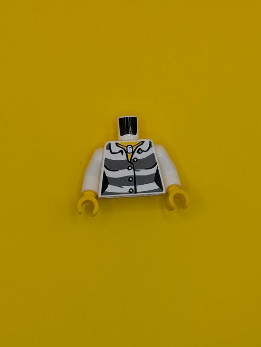 Torso Town Prisoner Female, Dark Bluish Gray Stripes, Buttons and ID Tag Pattern / White Arms / Yellow Hands 973pb1887c01 Lego