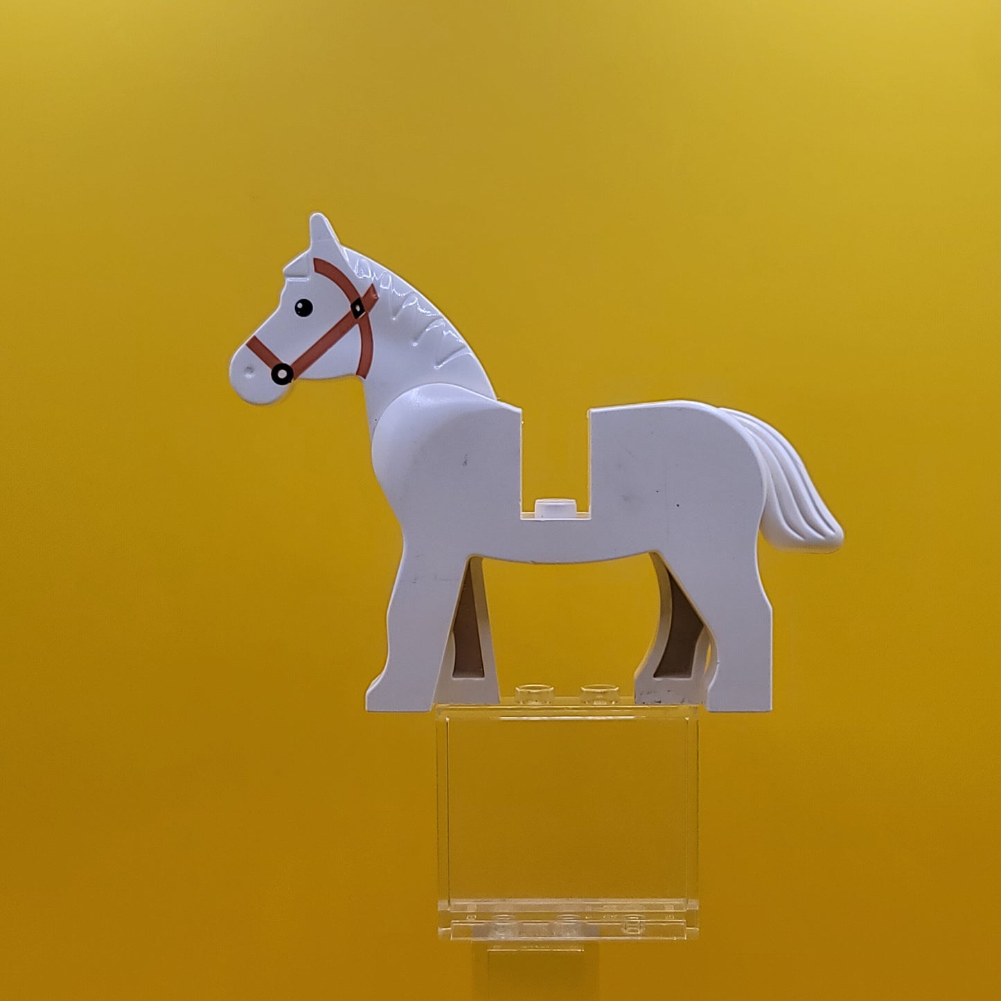 White Horse 4493c01pb04 with Black Eyes White Pupils Dark Brown Bridle Lego