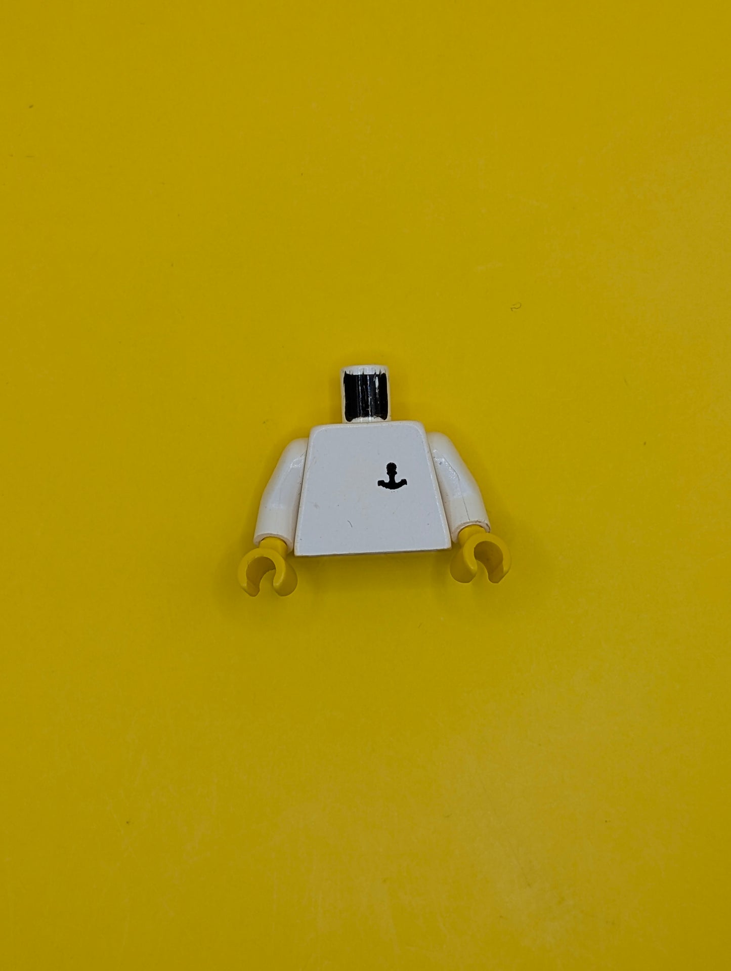 973p09c01 Torso Black Anchor Logo Pattern / White Arms / Yellow Hands Lego Part