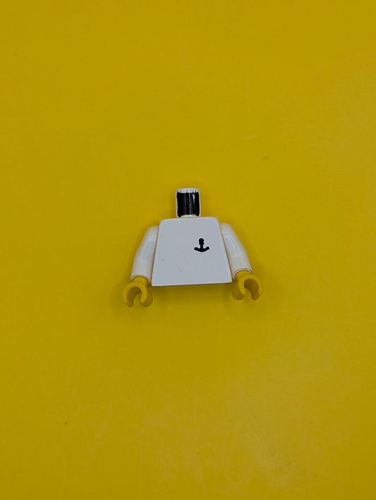973p09c01 Torso Black Anchor Logo Pattern / White Arms / Yellow Hands Lego Part