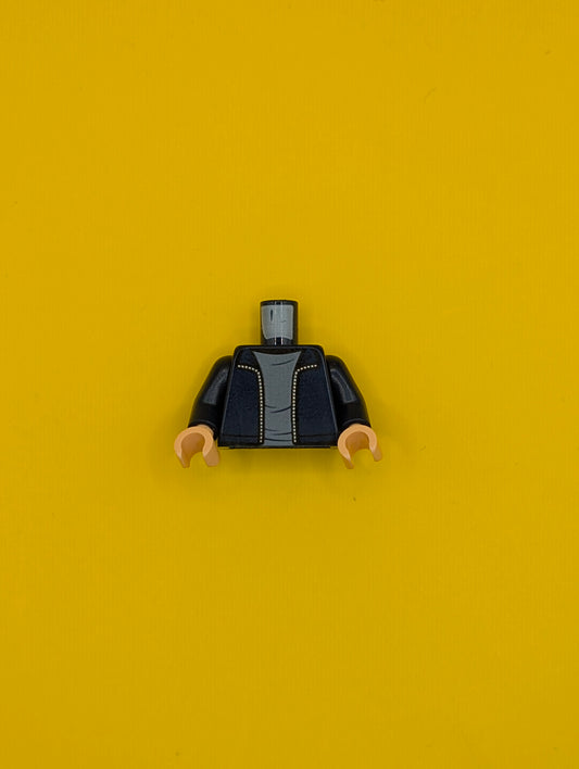 973pb3596c01 Torso Jacket with Silver Zipper and Sand Blue Shirt Pattern / Dark Blue Arms / Light Nougat Hands Lego Part