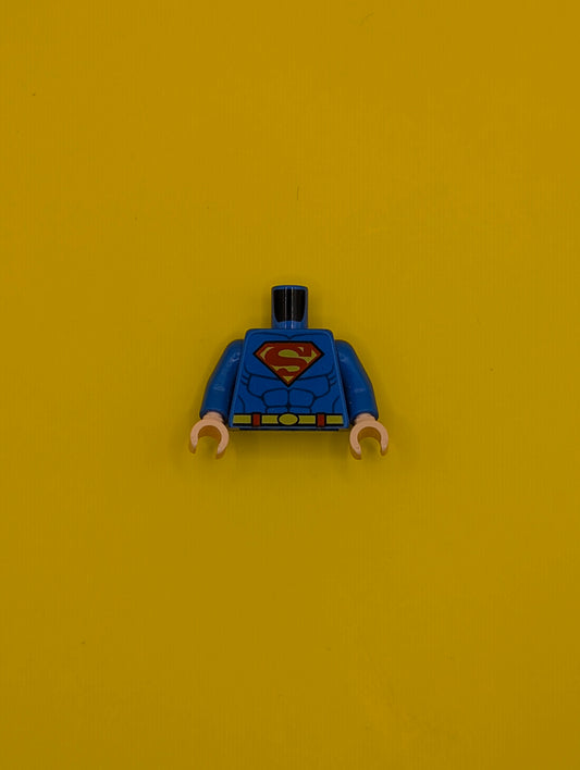 973pb0981c01 Torso Super Hero Costume with Dark Blue Muscles, Red and Yellow Superman 'S' Logo, Yellow Belt with Oval Clasp Pattern / Blue Arms / Light Nougat Hands Lego Minifigure
