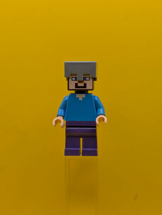 Steve min016 (Light Nougat) - Dark Purple Legs, Flat Silver Helmet Minecraft Lego Minifigure
