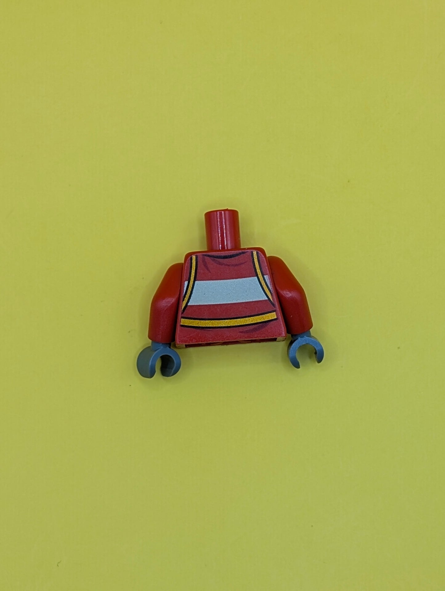 Torso Fire Suit with Stripe and Harness with Carabiner Pattern / Red Arms / Dark Bluish Gray Hands 973pb1010c01 Lego
