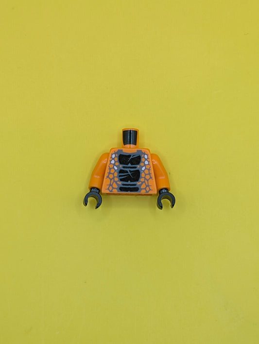 973pb1196c01 Torso Ninjago Snake with Black Scales Pattern (Snike) / Orange Arms / Black Hands Lego Part