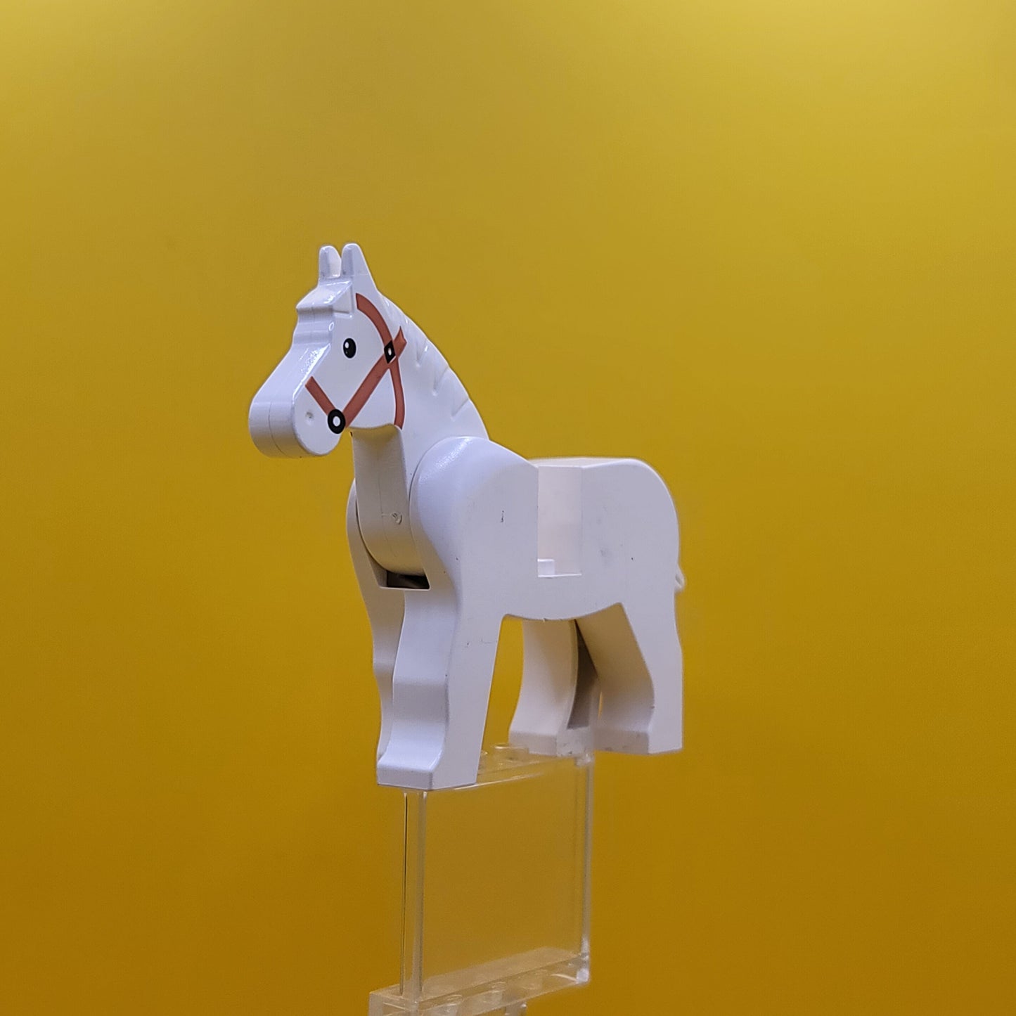 White Horse 4493c01pb04 with Black Eyes White Pupils Dark Brown Bridle Lego