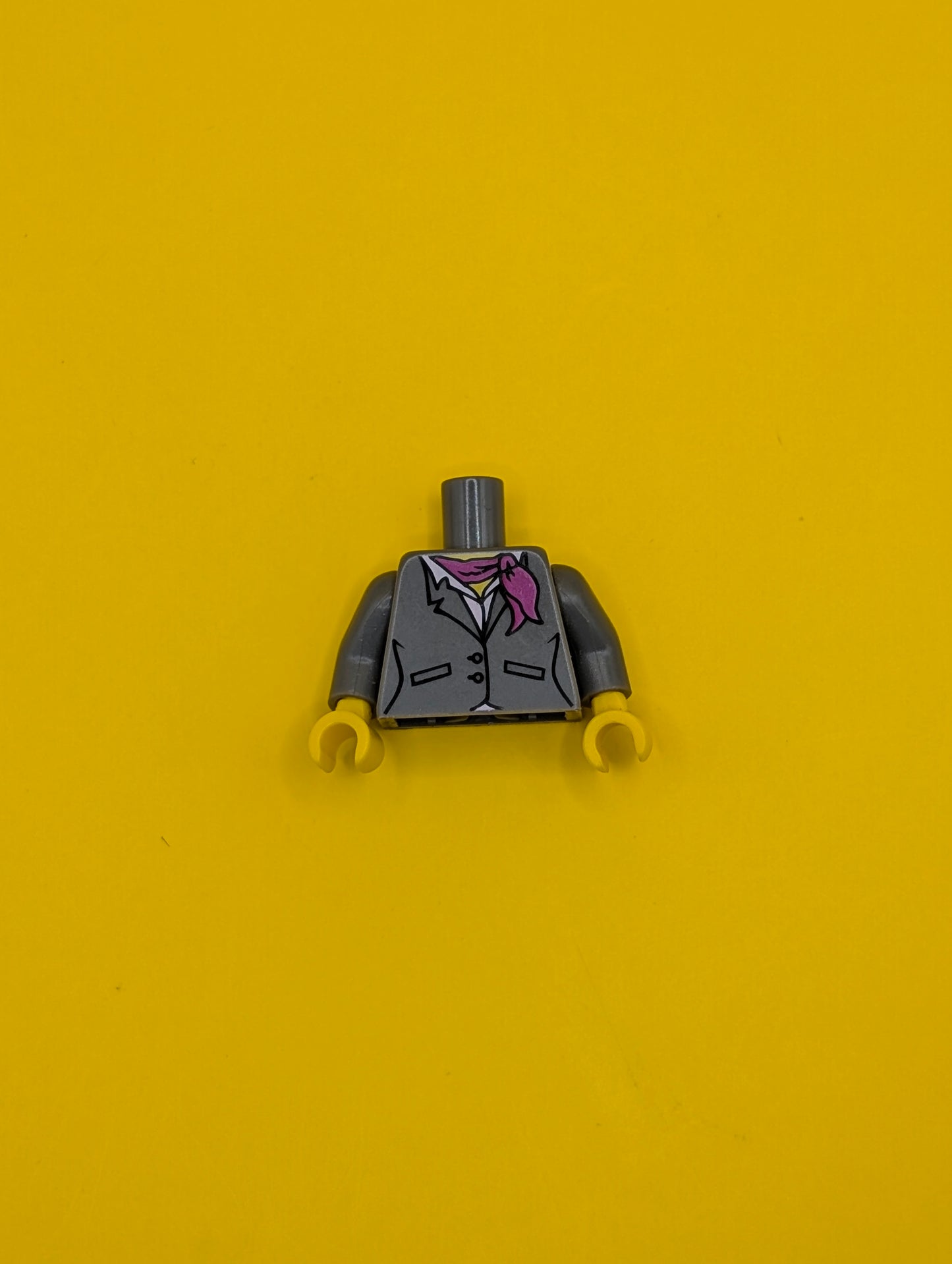 Torso Female Suit Jacket with Buttons and Pockets over Bright Pink Shirt with Collar, Magenta Scarf, Yellow Neck Pattern / Dark Bluish Gray Arms / Yellow Hands 973pb0639c01 Lego