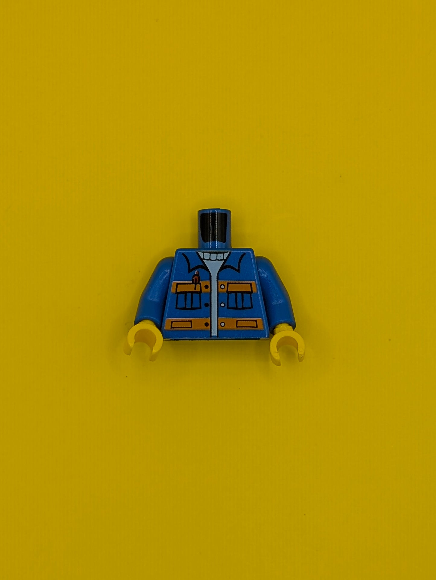 Torso City Jacket with Pockets & Pen over Sweater, Orange Stripes Pattern / Blue Arms / Yellow Hands 973pb0551c01 Lego