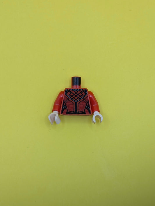 973pb4256c01 Torso Tang, Ornate with Black Ribbing, Dark Red Trim Pattern / Red Arms / Light Nougat Hands Lego Part
