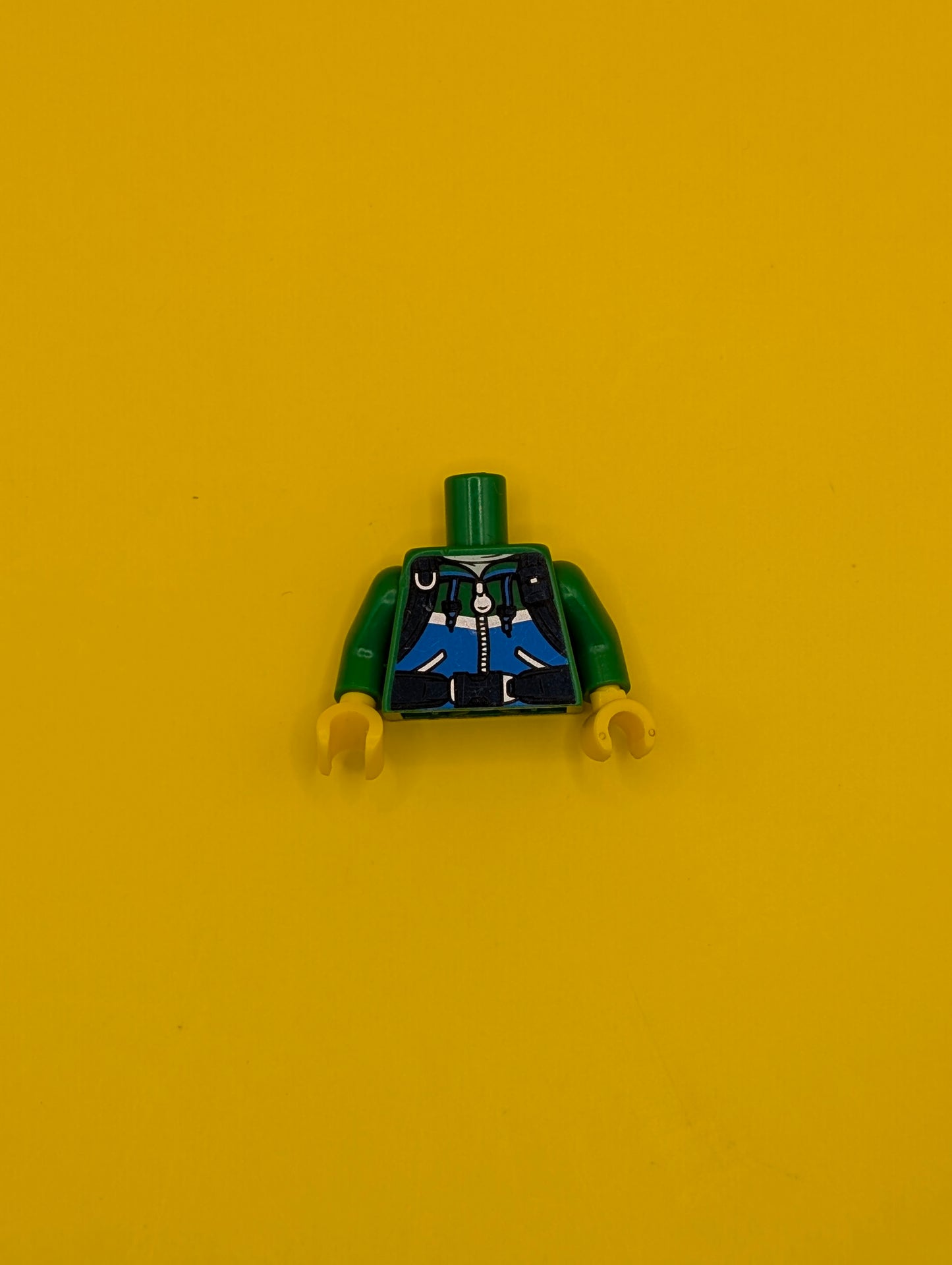 Torso Hoodie with Ties, Dark Azure Stripe, Pockets, Silver Zipper and Dark Blue Straps Pattern / Green Arms / Yellow Hands 973pb2392c01 Lego