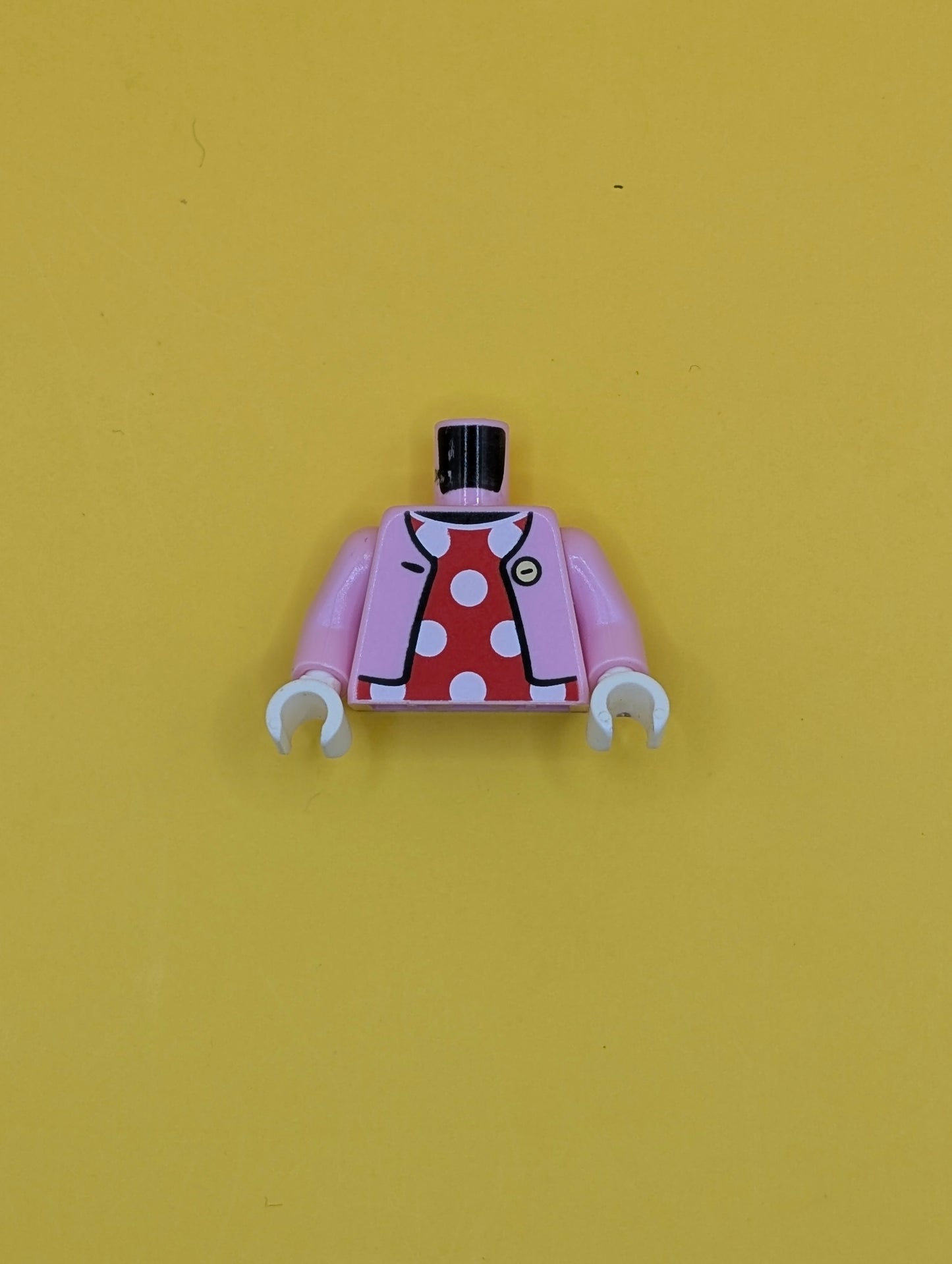 Torso Open Jacket with Button over Red Dress with White Polka Dots Pattern / Bright Pink Arms / White Hands 973pb4730c01 Lego