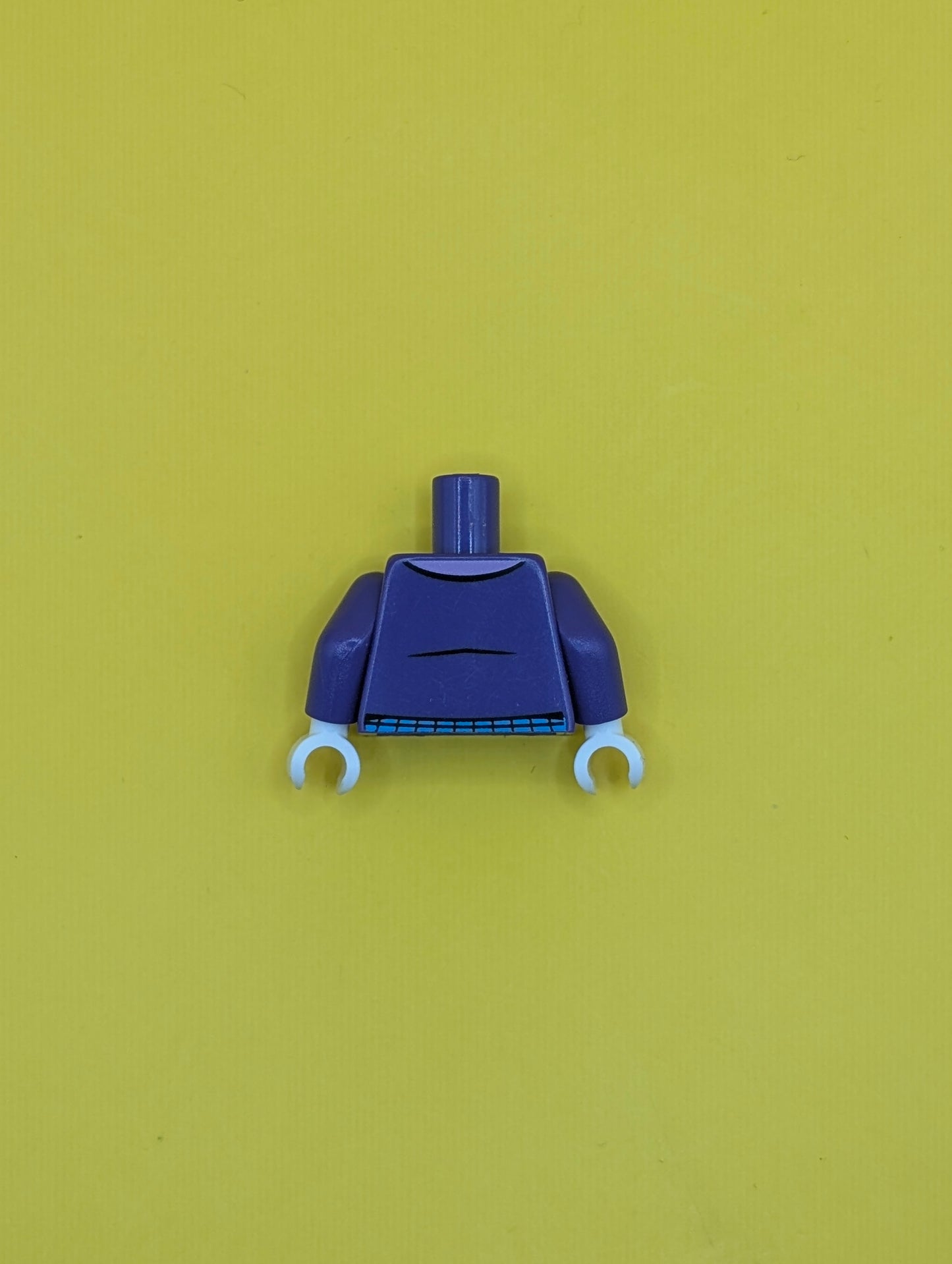973pb1648c01 Torso Batman Suit with Medium Azure Vest, Orange Shirt, and Lime Bow Tie Pattern / Dark Purple Arms / White Hands Lego Part