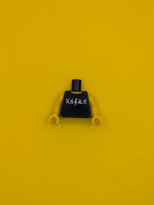 973pb2790c01 Torso Sleeveless Top with White Arrow and Lightning Symbols and 'WORLD TOUR' 'SOLD OUT' '1985' Pattern / Yellow Arms / Yellow Hands Lego Part