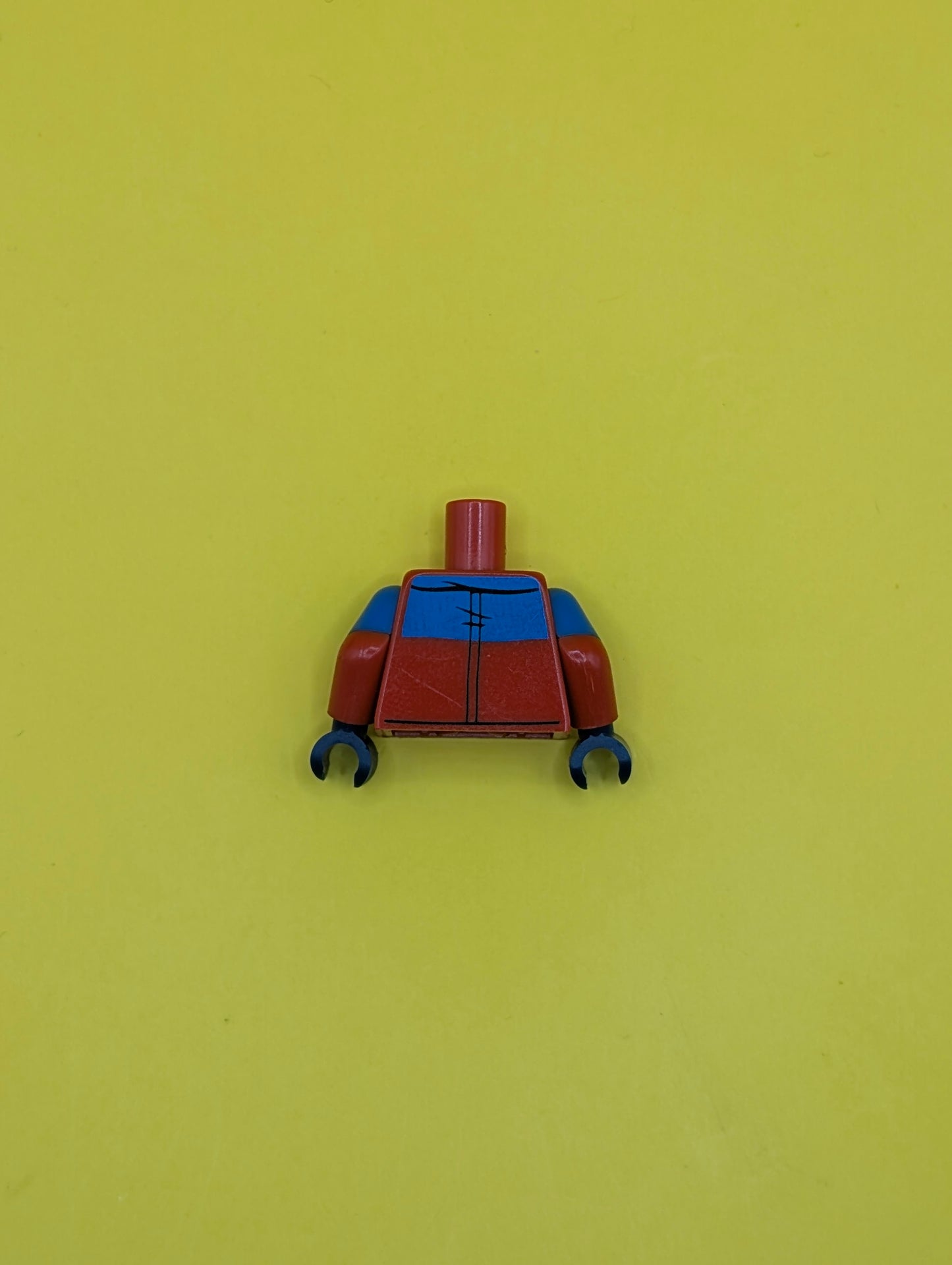 973pb2393c01 Torso Winter Jacket with Blue Panel, 4 Pockets with Snaps and Zipper Pattern / Red Arms with Molded Blue Short Sleeves Pattern / Dark Blue Hands Lego Part