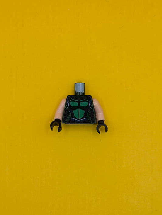 973pb2650c01 Torso Female Outline, Black Neckline and Lines, Dark Blue Trim and Belt Pattern / Light Nougat Arms / Black Hands Lego Part