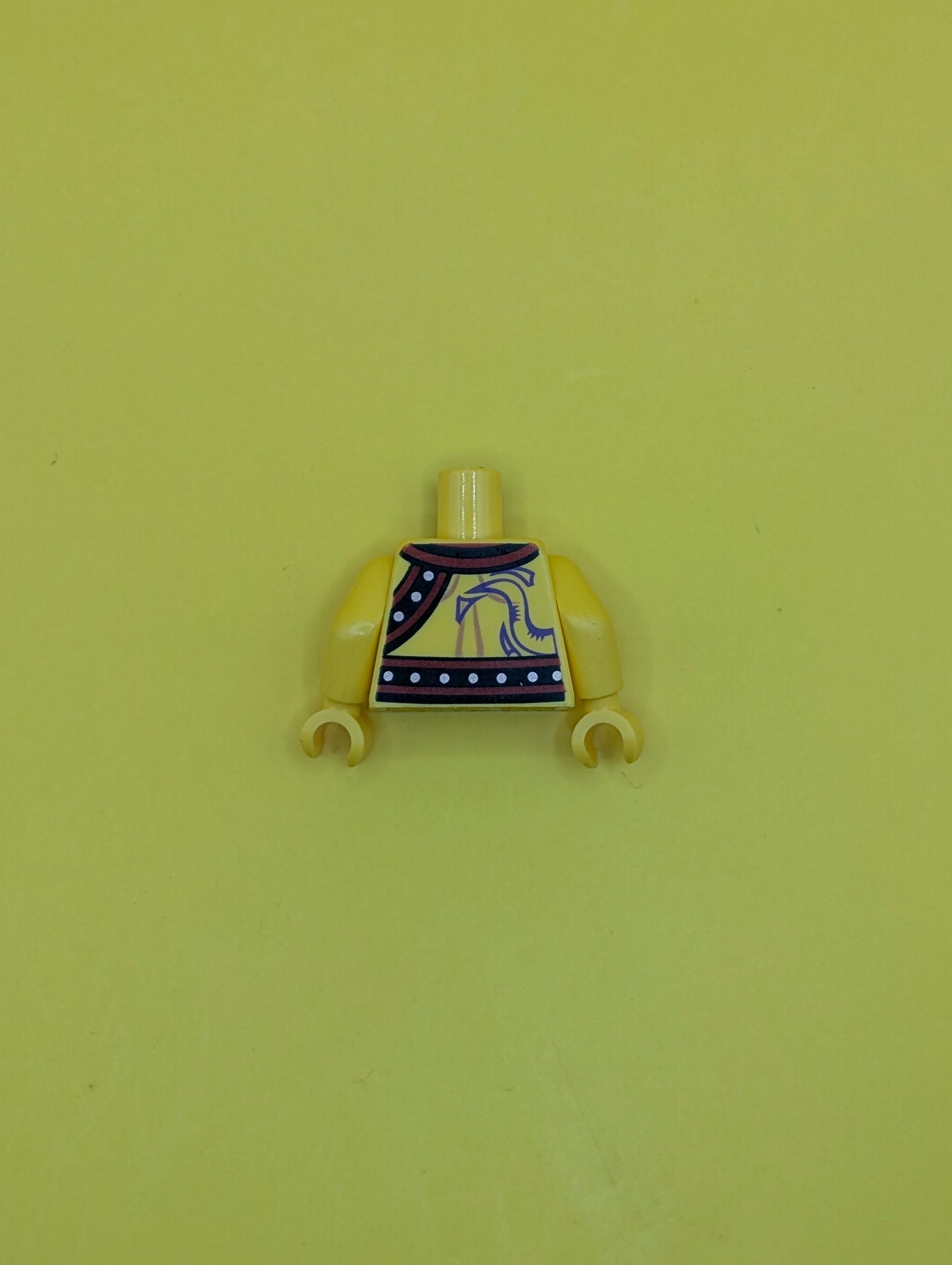 Torso Pirate Vest Open with Silver Buttons, Dark Bluish Gray Rope and Chest Hair, Black Anchor Tattoo on Yellow Skin Pattern / Yellow Arms / Yellow Hands 973pb0523c01 Lego