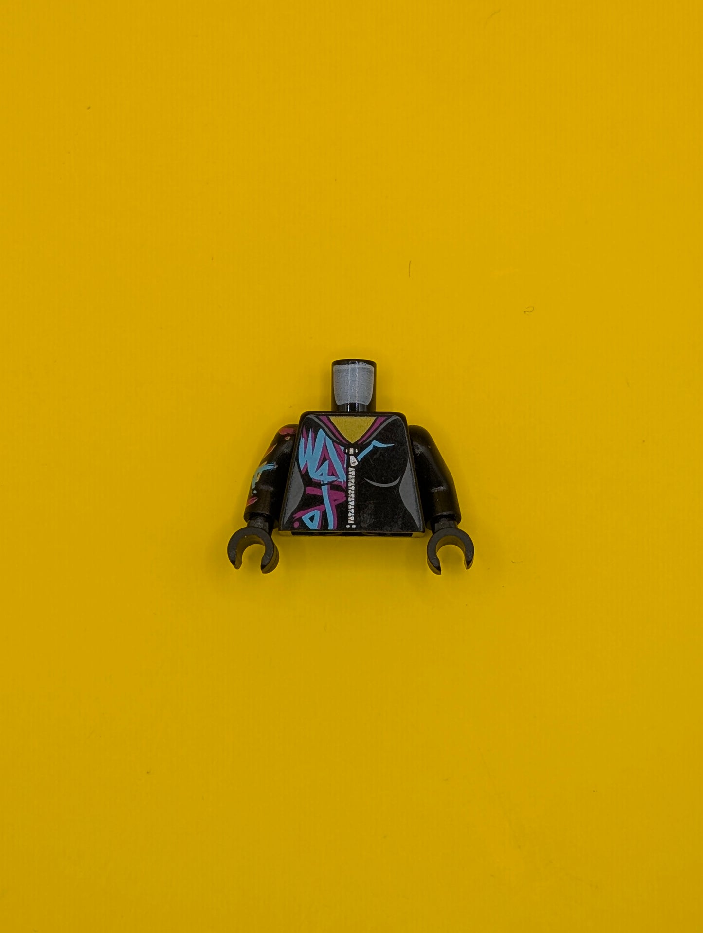 973pb3362c01 Torso Female Hoodie with Zipper, Magenta and Medium Azure Markings Pattern / Black Arm Left / Black Arm Right with Magenta and Medium Azure Markings Pattern / Black Hands Lego Part