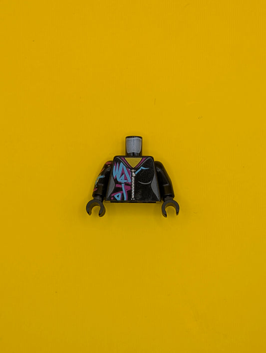 973pb3362c01 Torso Female Hoodie with Zipper, Magenta and Medium Azure Markings Pattern / Black Arm Left / Black Arm Right with Magenta and Medium Azure Markings Pattern / Black Hands Lego Part