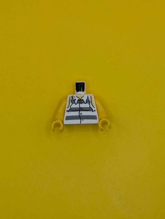 973pb0987c01 Torso Town Prisoner Shirt with Prison Stripes and Torn out Sleeves Pattern / Yellow Arms / Yellow Hands Lego Part