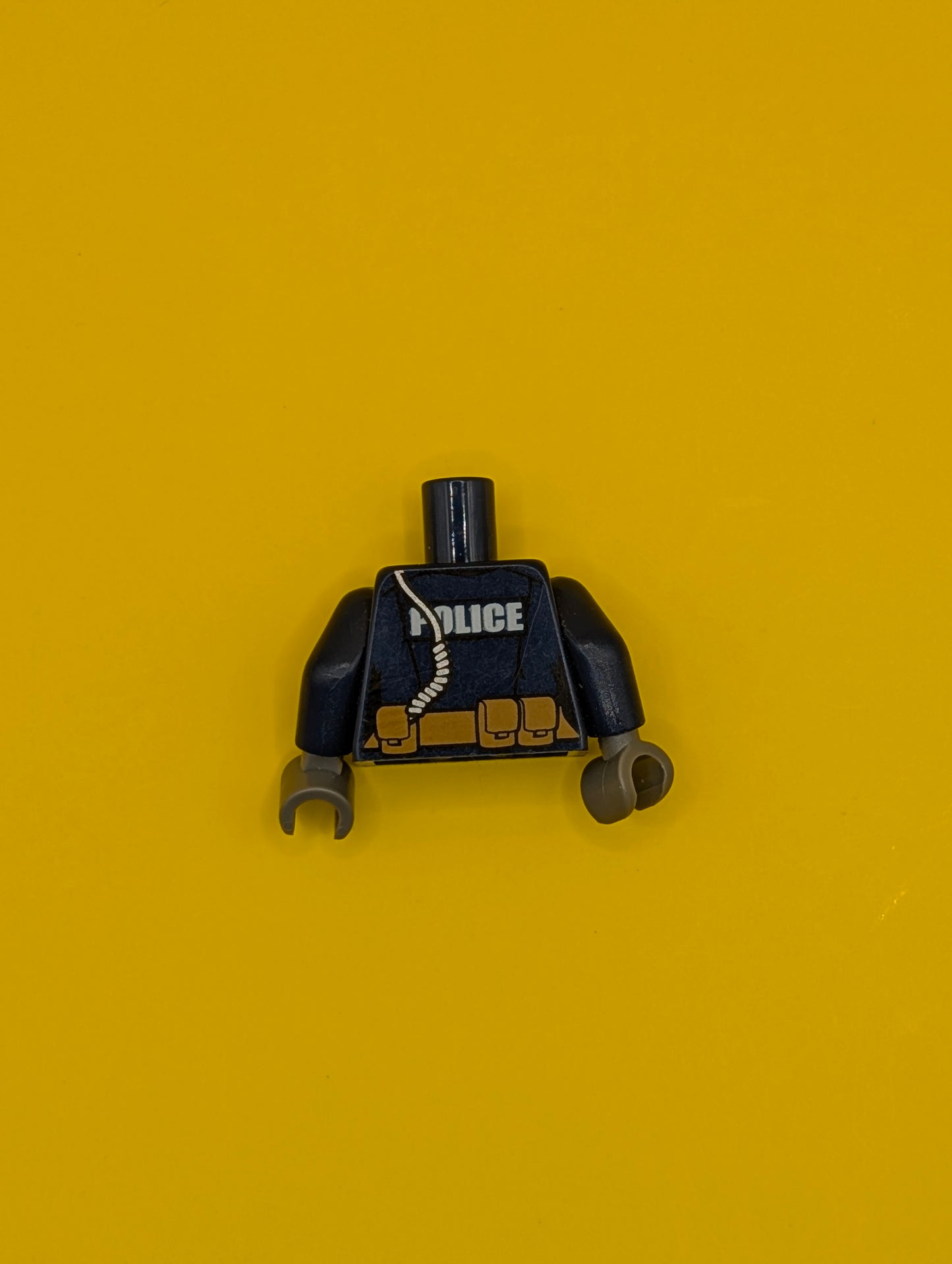 Torso Police Female Jacket with Zippers, Gold Badge, Radio and 'POLICE' Pattern on Reverse / Dark Blue Arms / Dark Bluish Gray Hands 973pb2606c01 Lego