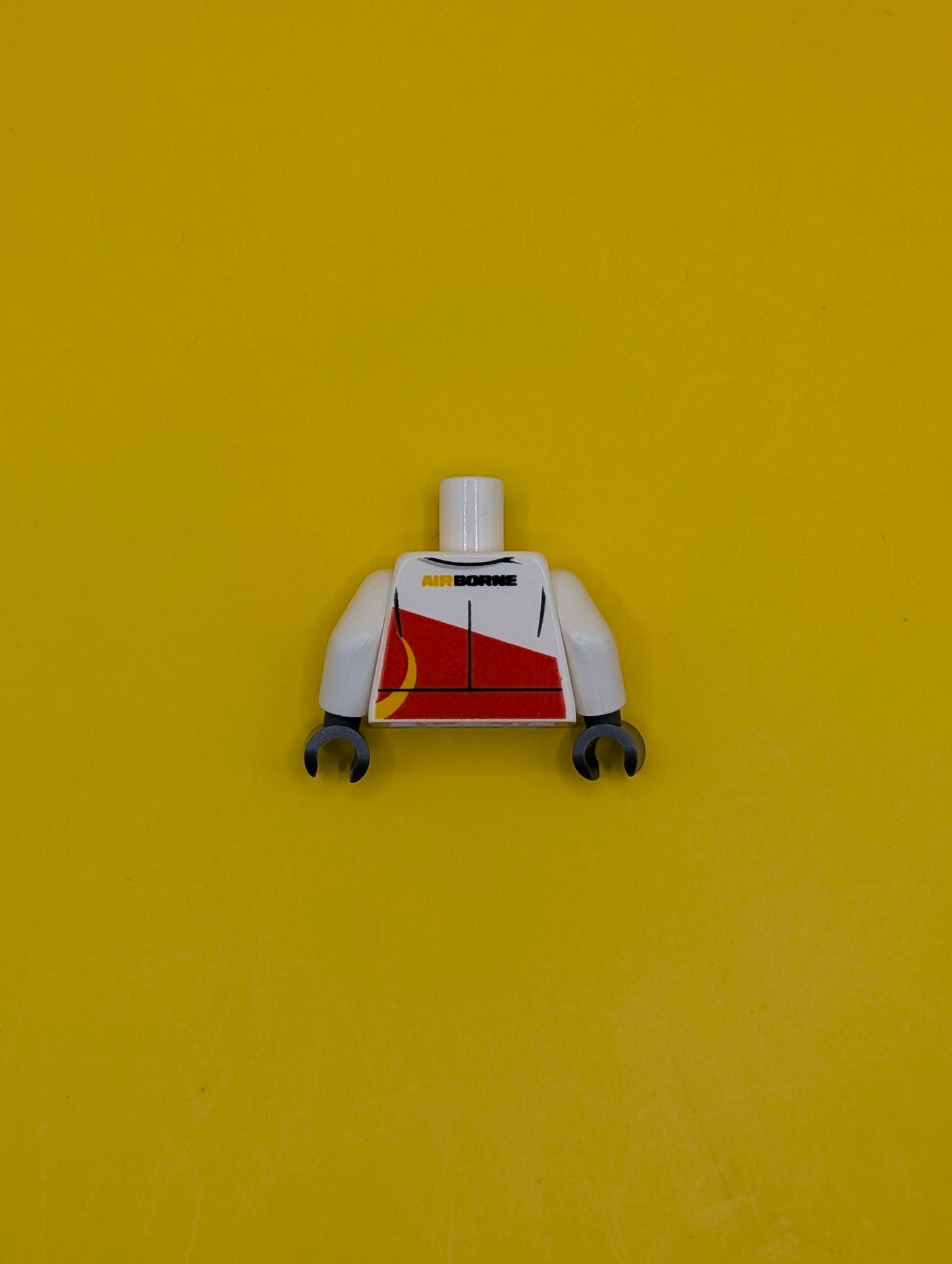 Torso Racing Jacket with Red Panel and 'AIRBORNE' on Front and Back Pattern / White Arms / Dark Bluish Gray Hands 973pb2329c01 Lego