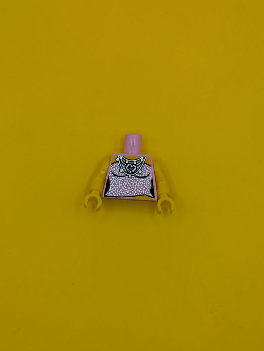 973pb0709c01 Torso Female Strapless Top with Silver Sparkles, Heart Necklace Pattern / Yellow Arms / Yellow Hands Lego Part