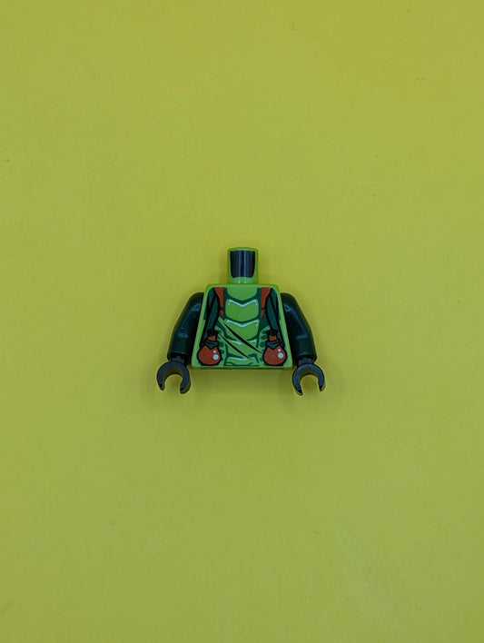 973pb1192c01 Torso Ninjago Snake with Dark Green Straps and Red Vials Pattern (Spitta) / Dark Green Arms / Black Hands Lego Part