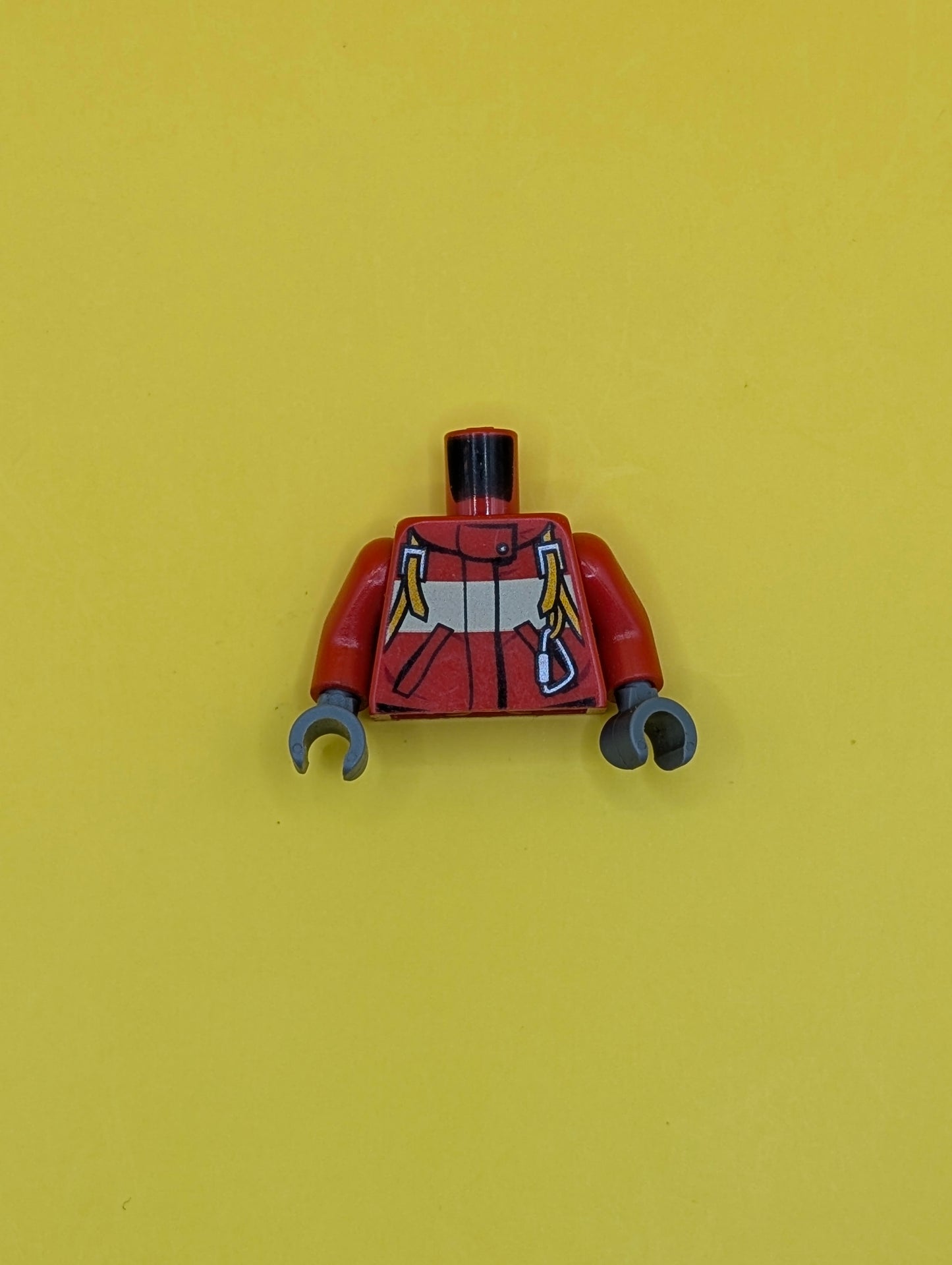 Torso Fire Suit with Stripe and Harness with Carabiner Pattern / Red Arms / Dark Bluish Gray Hands 973pb1010c01 Lego