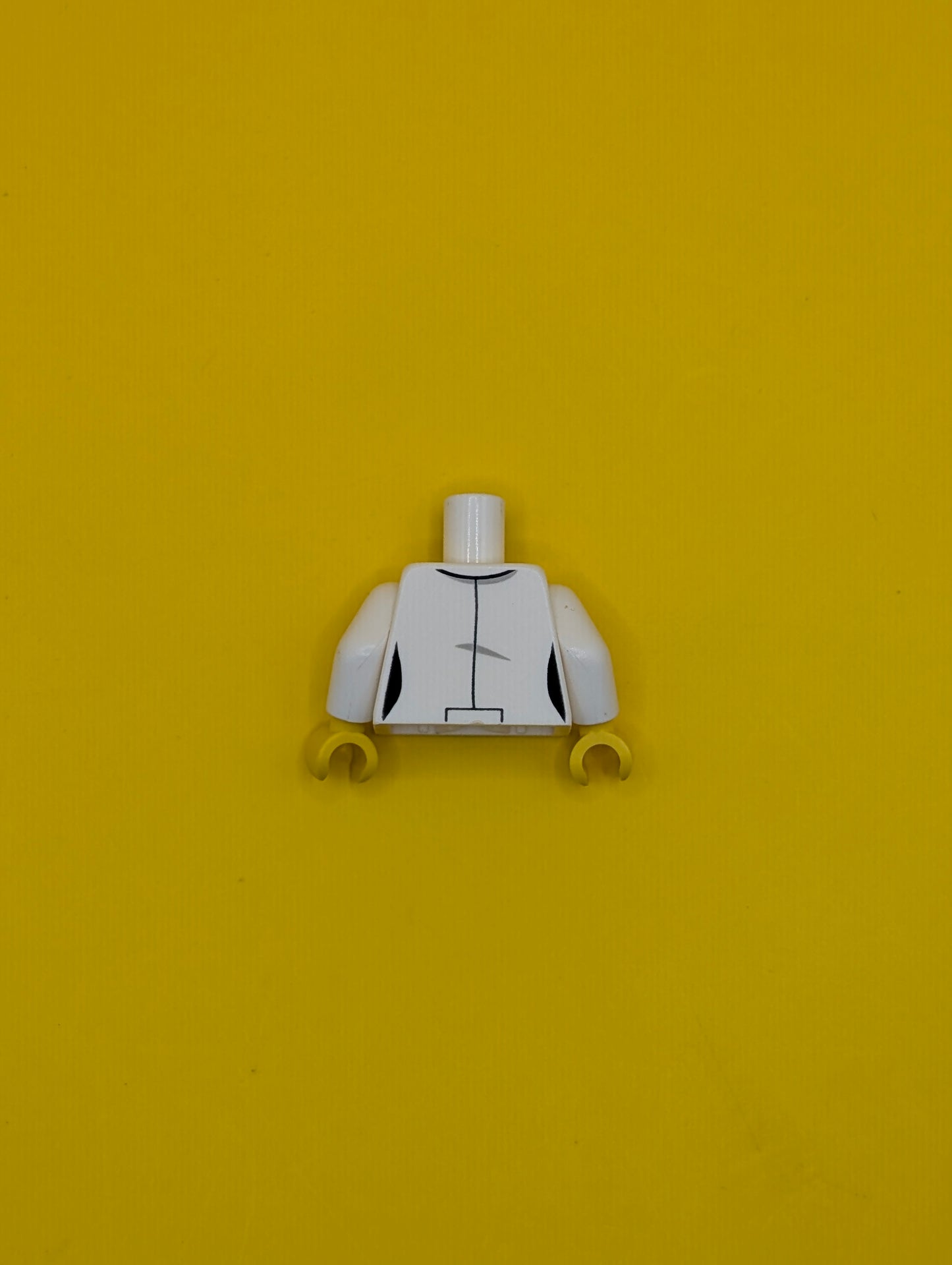 Torso Female Lab Coat Open with Pockets and ID Badge over Light Bluish Gray Button Up Shirt, Yellow Neck Pattern / White Arms / Yellow Hands 973pb2505c01 Lego