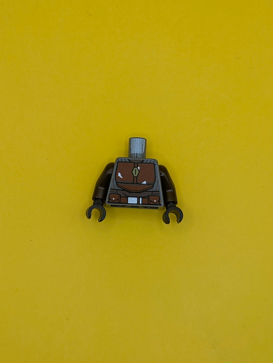 973pb3802c01 Torso SW Armor Reddish Brown Plates and Belt Pattern (Mandalorian) / Dark Brown Arms / Black Hands Lego Part