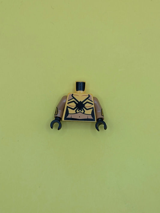 973pb2629c01 Torso Female Top with Black Spider and Medium Nougat Waist Pattern / Medium Nougat Arms with Bright Light Orange Cuffs Pattern / Black Hands Lego Part