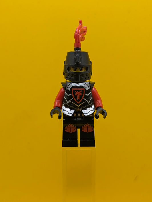 Dragon Knight cas524 Armor with Dragon Head, Helmet Closed, Red Plume, Black Bushy Eyebrows Castle Lego  Minifigure