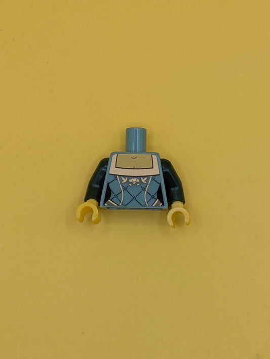 Torso Castle Kingdoms Female Corset with Gold Trimmed Front and Rectangular Neckline Pattern / Dark Green Arms / Yellow Hands 973pb1032c01 Lego