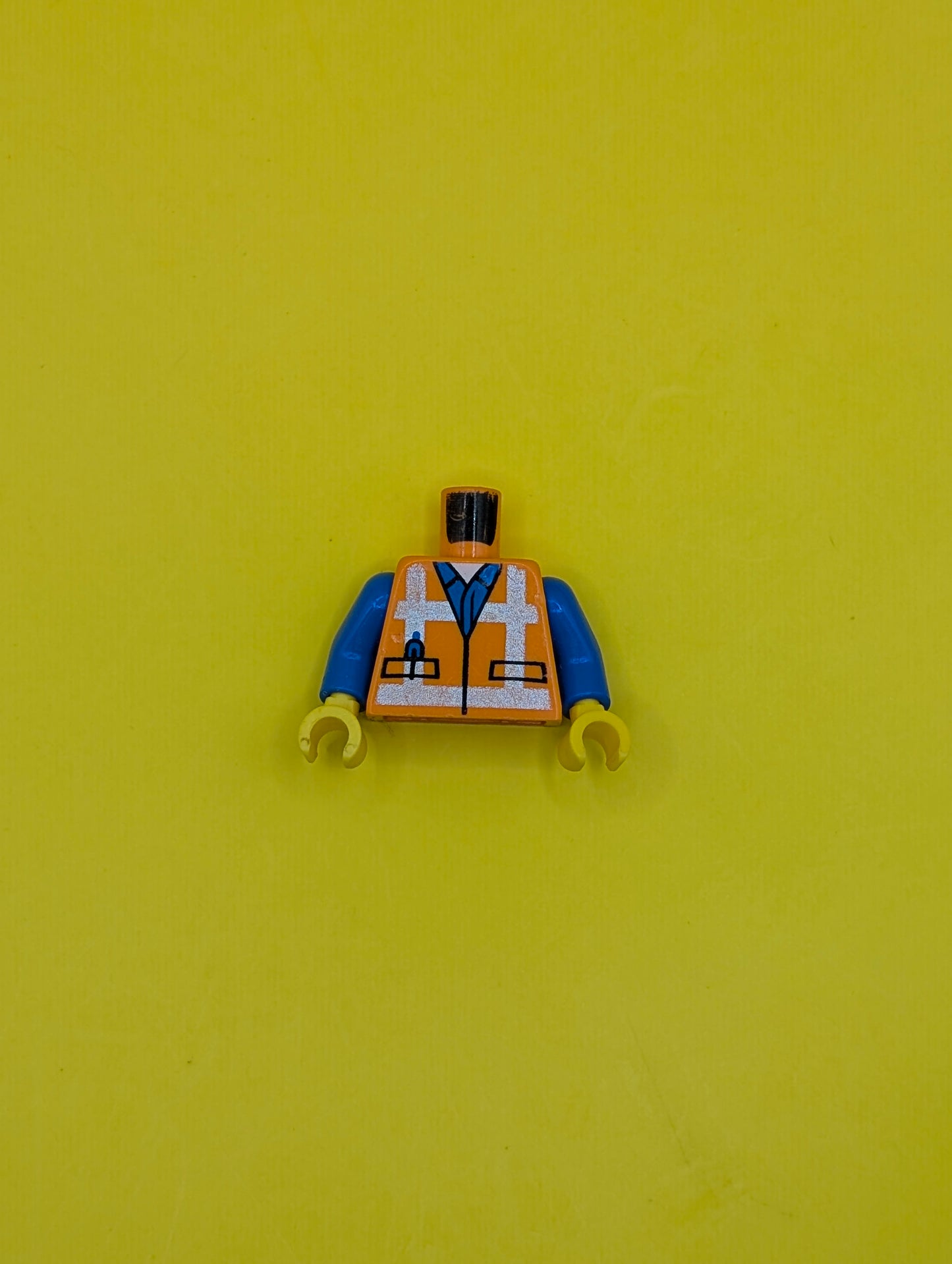 Torso Safety Vest with Reflective Crossed Stripes over Blue Shirt Pattern / Blue Arms / Yellow Hands 973pb1561c01 Lego