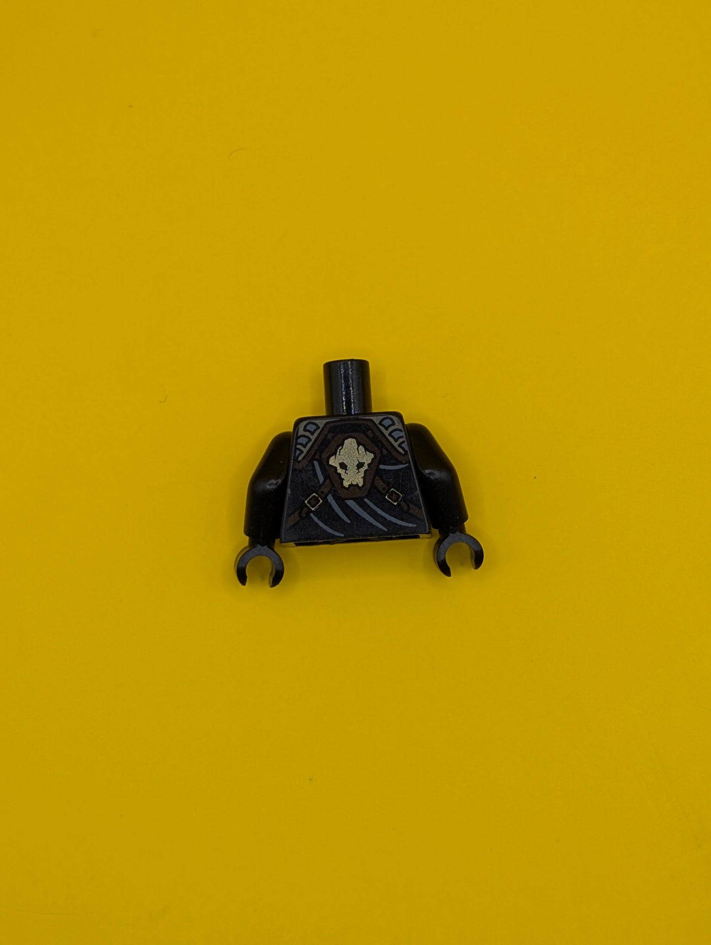 Torso Wrap with Dark Tan and Dark Bluish Gray Shoulder Armor, Dark Brown Straps with Gold Buckles, Ninjago Earth Gorilla Head Symbol on Back Pattern / Black Arms / Black Hands 973pb1035c01 Lego