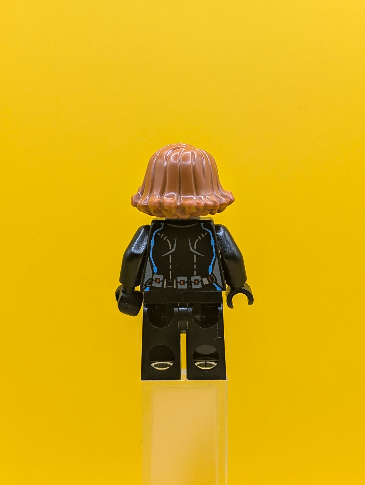 Black Widow sh0186 Black Jumpsuit Dark Orange Short Hair Printed Legs Dark Azure Trim Superhero Minifigure Lego