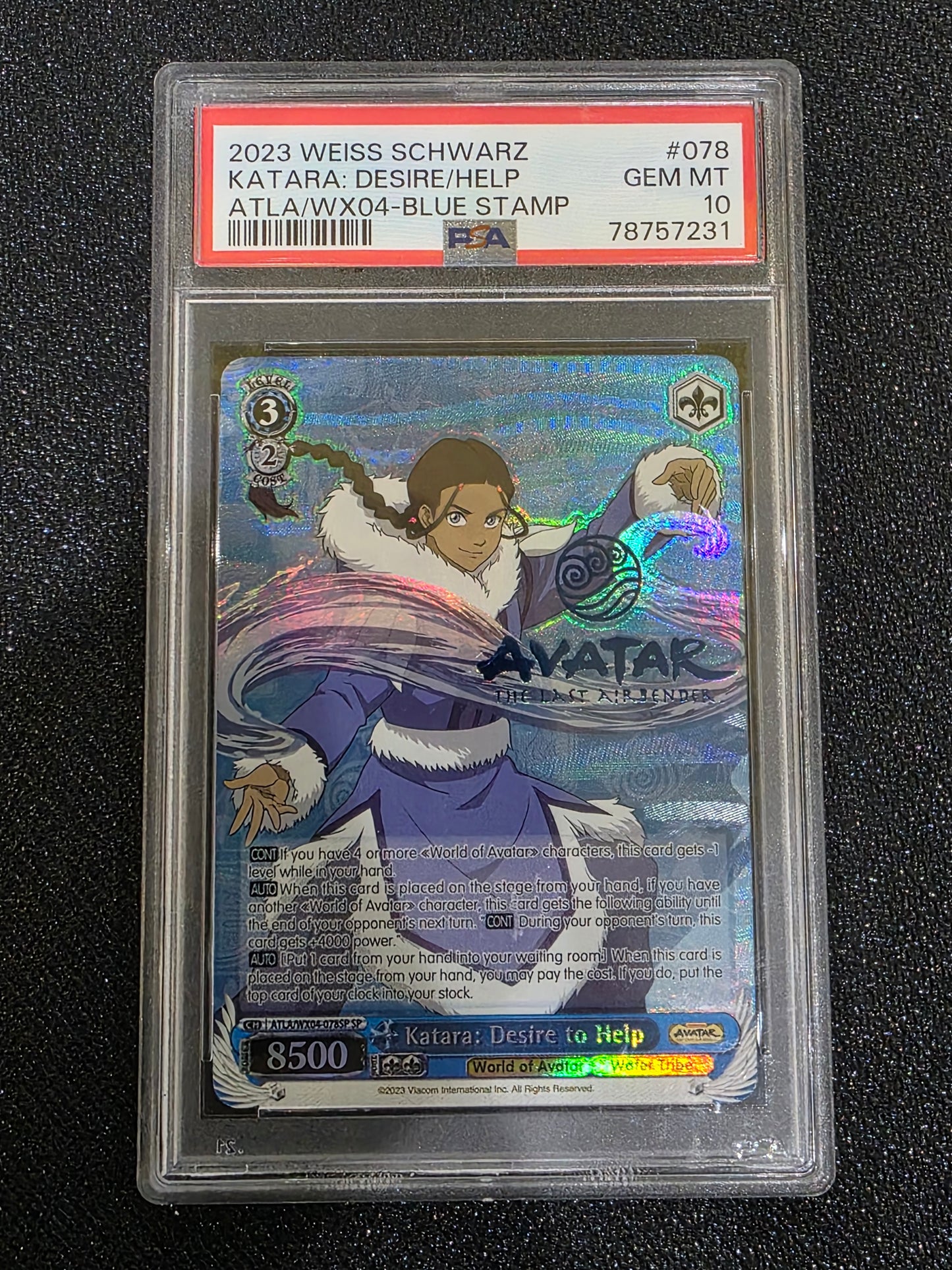 #078 Katara: Desire to Help Weiss Shwarz Blue Stamp PSA 10