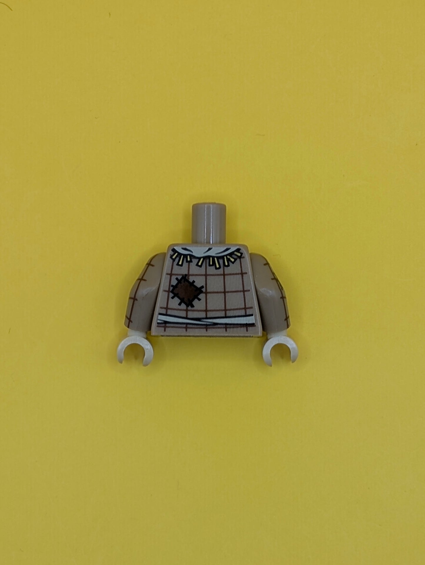 Torso Plaid Button Shirt with Straw, Wheat Spike in Pocket, Patches and Rope Belt Pattern / Dark Tan Arms with Plaid Shirt Pattern / Tan Hands 973pb1513c01 Lego