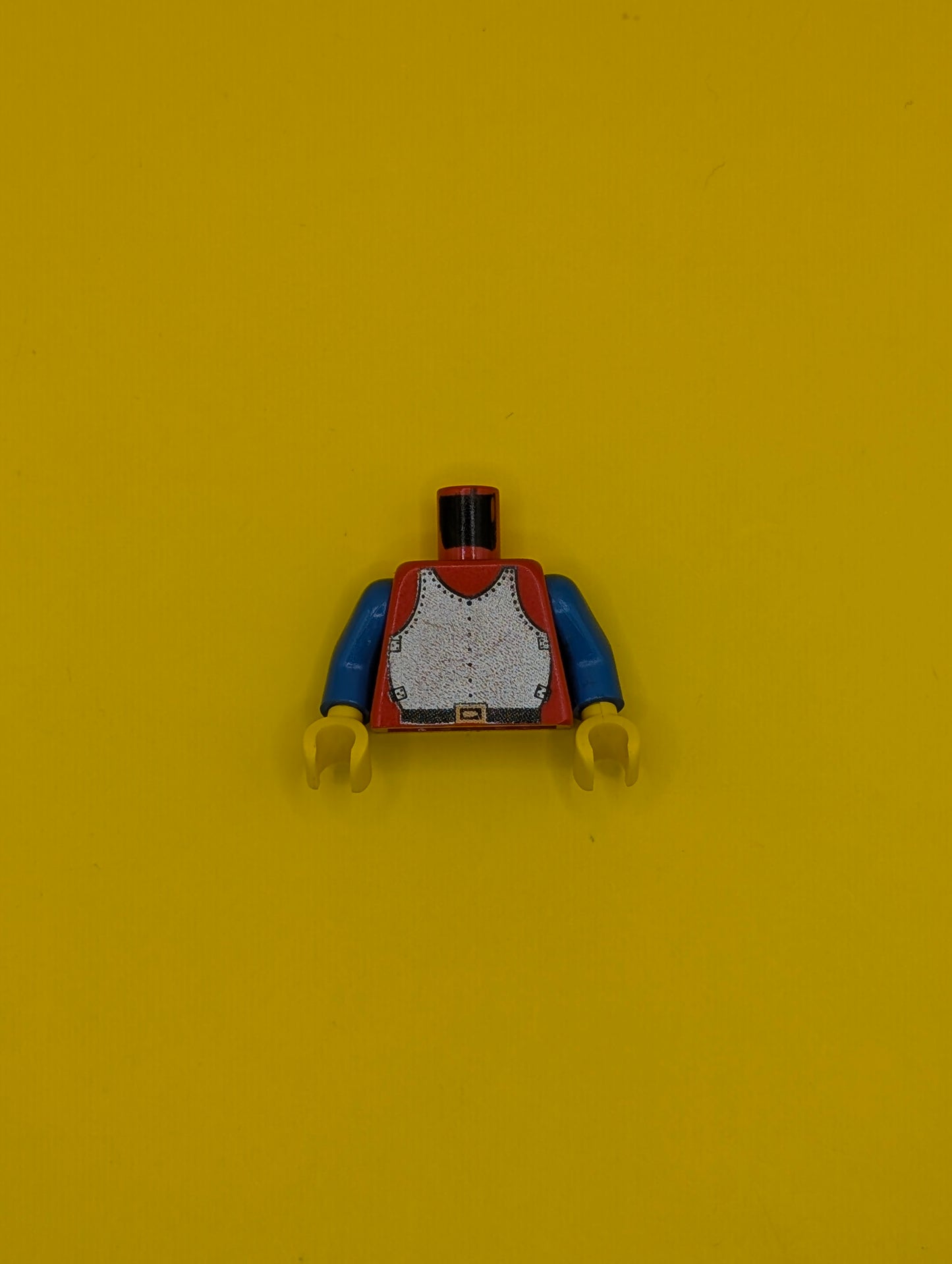 973p40c03 Torso Castle Silver Breastplate Armor, Black Belt with Yellow Buckle Pattern / Blue Arms / Yellow Hands Lego Part