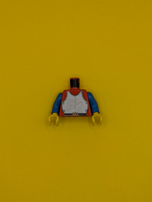973p40c03 Torso Castle Silver Breastplate Armor, Black Belt with Yellow Buckle Pattern / Blue Arms / Yellow Hands Lego Part