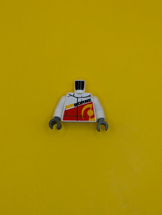 Torso Racing Jacket with Red Panel and 'AIRBORNE' on Front and Back Pattern / White Arms / Dark Bluish Gray Hands 973pb2329c01 Lego