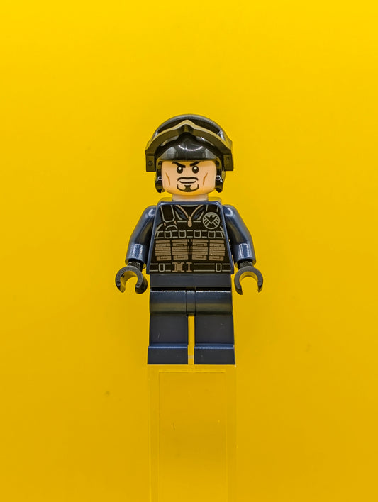 SHIELD Agent sh0919 Tony Stark, Tactical Vest, Black Helmet and Goggles Marvel Lego Minifigure