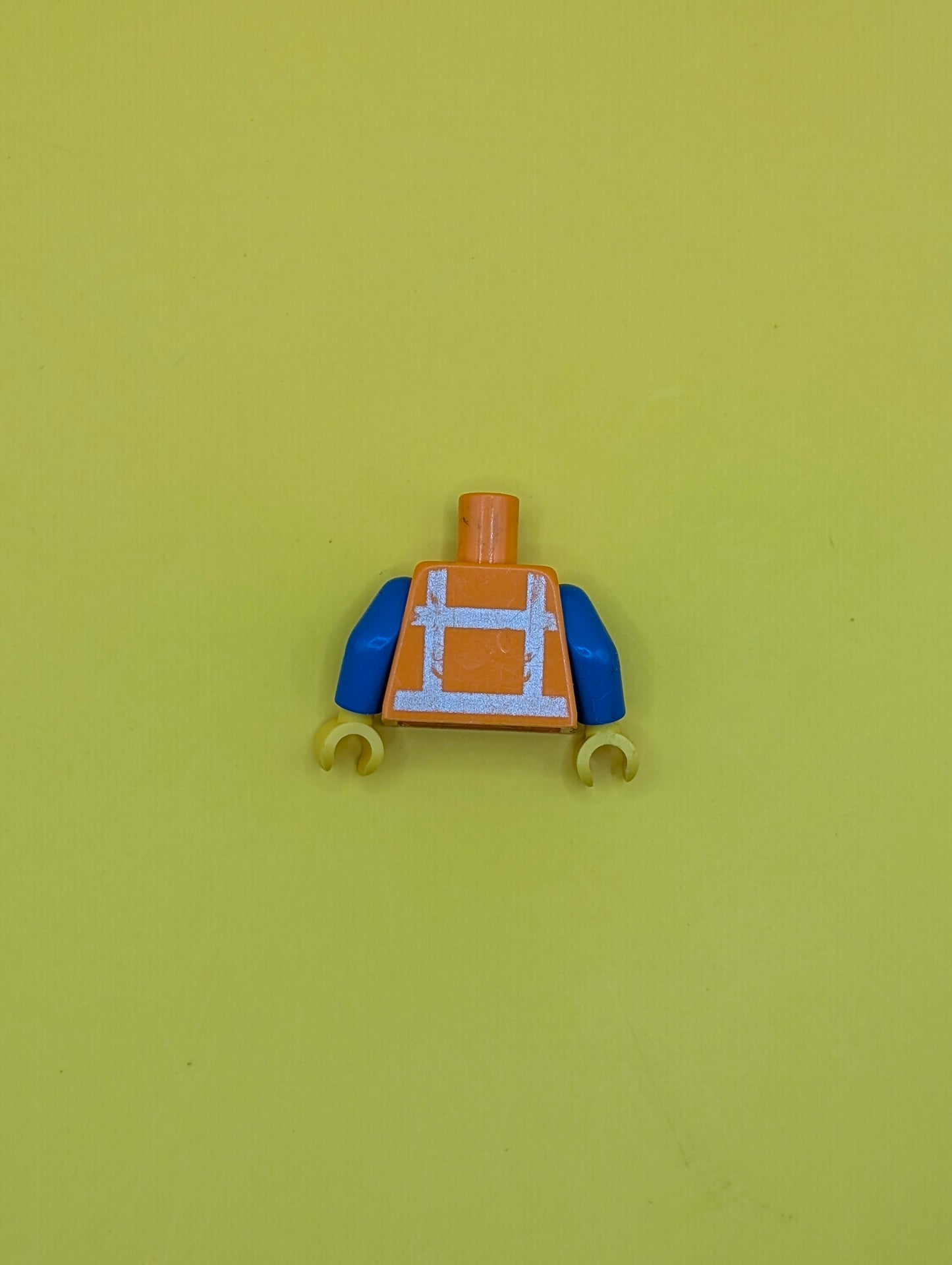 Torso Safety Vest with Reflective Crossed Stripes over Blue Shirt Pattern / Blue Arms / Yellow Hands 973pb1561c01 Lego