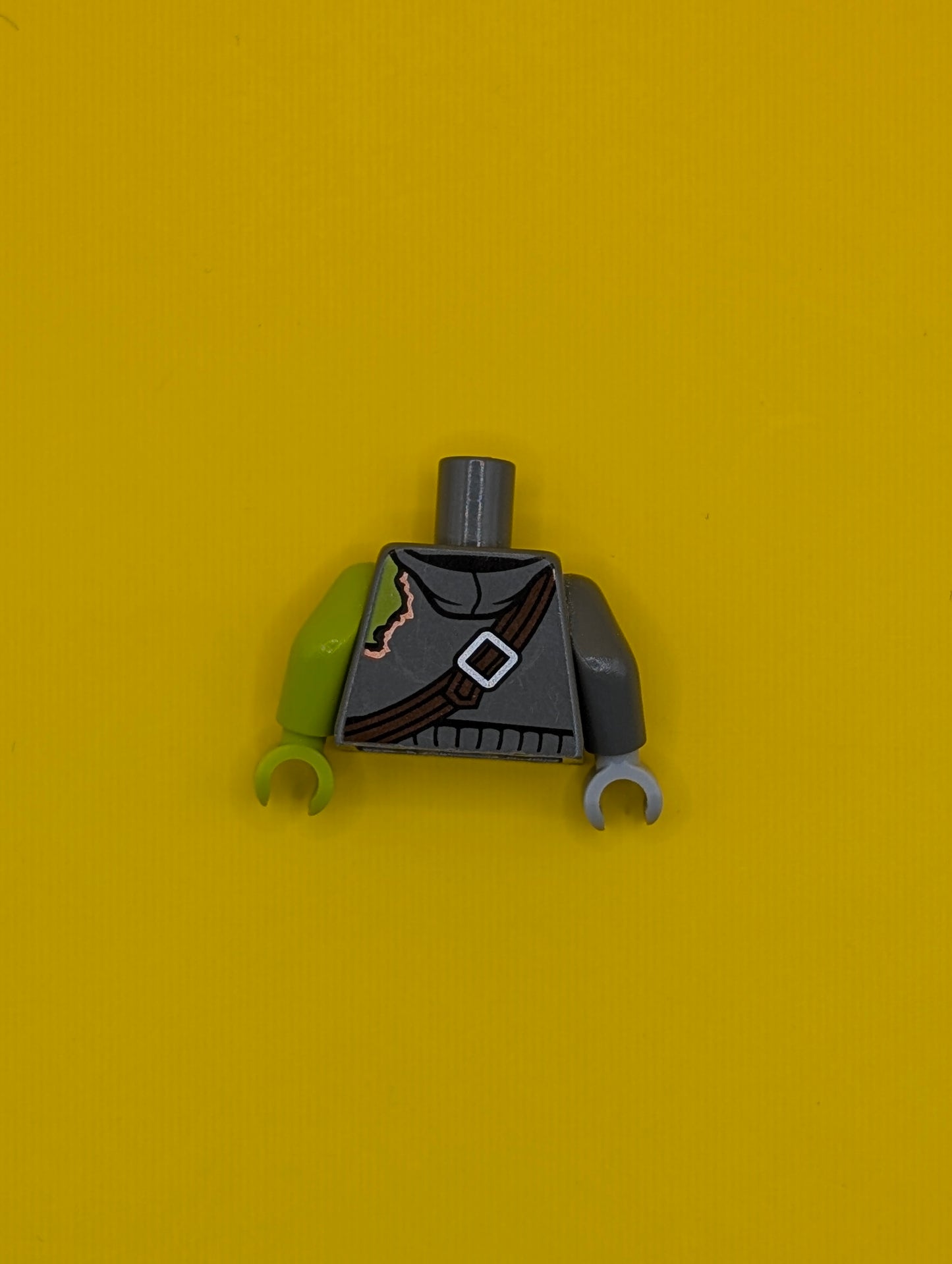 Torso Hoodie with Zipper, Torn Shoulder, Bandolier with 3 Toxic Bulbs Pattern / Lime Arm and Hand Left / Dark Bluish Gray Arm Right / Light Bluish Gray Hand Right 973pb2013c01 Lego