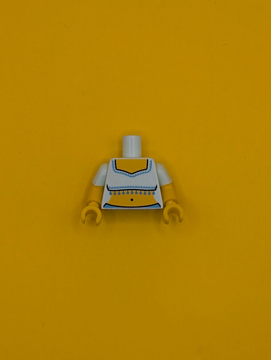 973pb1770c01 Torso Fringed Crop Top Pattern (Genie) / Yellow Arms with Molded Light Aqua Short Sleeves Pattern / Yellow Hands Lego Part