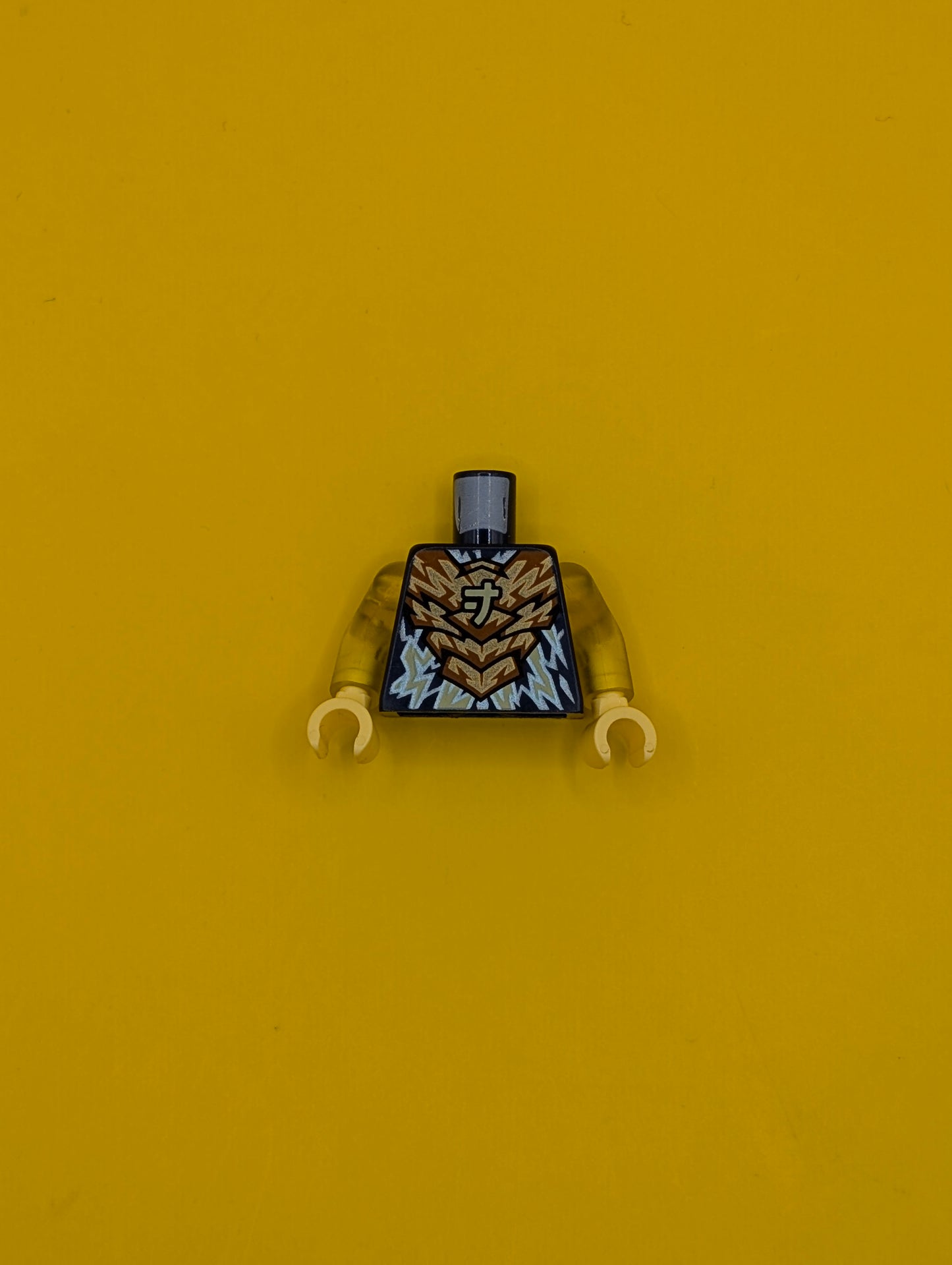 973pb4825c01 Torso Dark Orange Armor, Bright Light Yellow Ninjago Logogram Letter J and Electricity Pattern / Trans-Yellow Arms / Bright Light Yellow Hands Lego Part