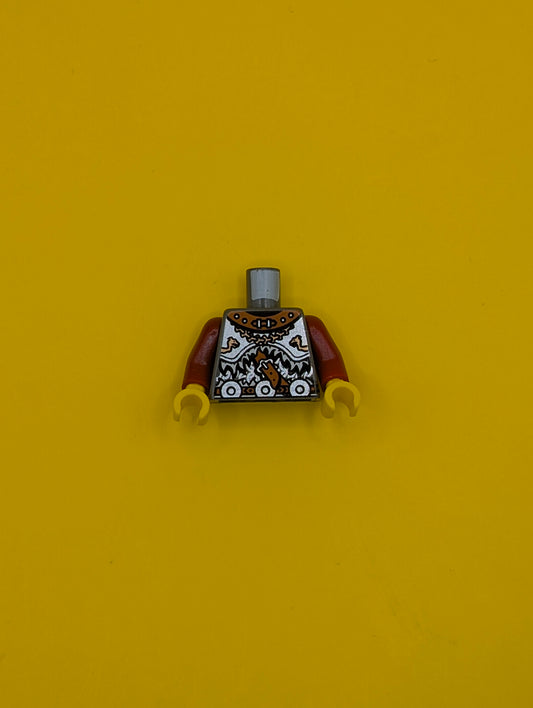 973pb0375c01 Torso Viking Armor with Leather Collar and 3 Waist Disks Pattern / Dark Red Arms / Yellow Hands Lego Part