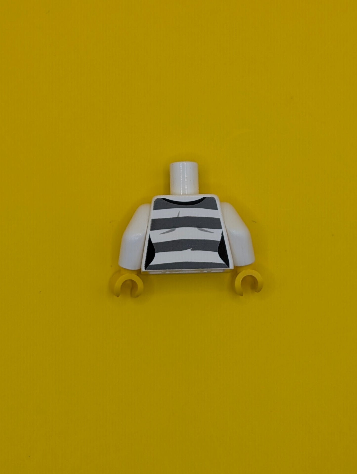 Torso Town Prisoner Female, Dark Bluish Gray Stripes, Buttons and ID Tag Pattern / White Arms / Yellow Hands 973pb1887c01 Lego