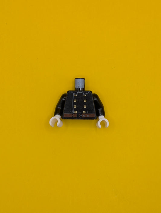 973pb3302c01 Torso Fire Uniform 8 Gold Buttons and Brown Belt Pattern / Black Arms / White Hands Lego Part